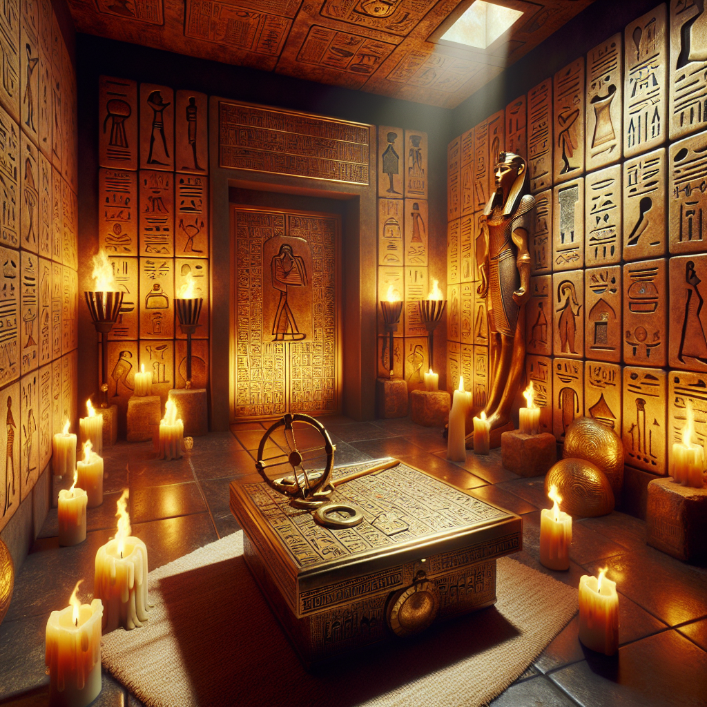 Una sala de escape room egipcia llena de misterios y acertijos, ideal para la terapia de aventura y la reducción del estrés.