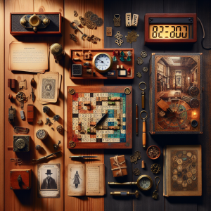 Escape Room and home mystery game displayed side-by-side, showcasing different atmospheres and game mechanics.