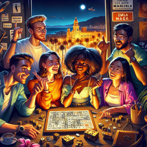Group of friends enjoying a thrilling night at an Escape Room in Málaga with fun and intriguing puzzles.