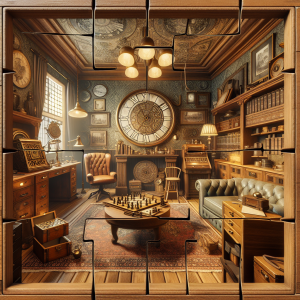 Imagen de un escape room intrincado, repleto de pistas misteriosas y un reloj en cuenta regresiva, reflejando el encanto antiguo de Málaga y su ambiente desafiante.