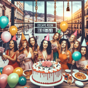 Party-goers celebrating a bachelorette party in Málaga's escape room filled with fun and puzzle-solving excitement.