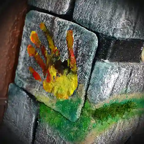 Secret box in a stone Gate with a hadprint on it.