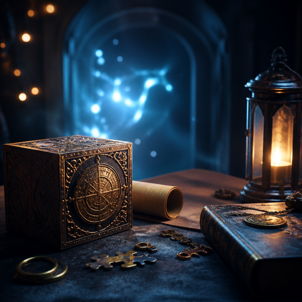 Jugadores resolviendo enigmas en escape room mágico con varitas y libros de hechizos